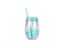 10oz/300ml Double Wall Clear Plastic Stemless Cup (Light Blue, w/ Silver Glitters)