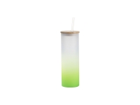 Sublimation Blanks 20oz/600ml Glass Skinny Tumbler w/Straw &amp; Bamboo Lid(Frosted, Gradient Green)