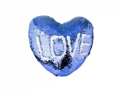 Funda Cojín Lentejuelas Forma Corazón (Azul Oscuro con Blanco, 39*44cm)