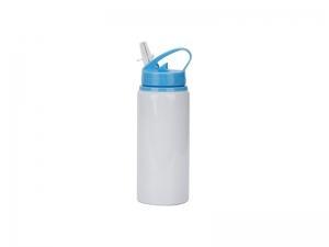 Sublimation Blanks 20oz/600ml White Aluminium Bottle w/ Light Blue Straw Lid