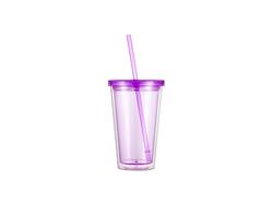 Vaso Plástico Doble Capa 24OZ/700ml con Tapa y Pajita (Morado Claro)