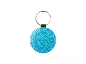 Sublimation Glitter PU Leather Key Chain (Round, Blue)