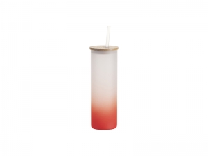 Sublimation Blanks 20oz/600ml Glass Skinny Tumbler w/Straw &amp; Bamboo Lid(Frosted, Gradient Red)