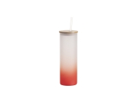 Sublimation Blanks 20oz/600ml Glass Skinny Tumbler w/Straw &amp; Bamboo Lid(Frosted, Gradient Red)