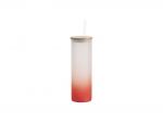 Sublimation Blanks 20oz/600ml Glass Skinny Tumbler w/Straw &amp; Bamboo Lid(Frosted, Gradient Red)