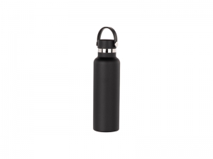 600ml/20oz Powder Coated Portable Lid Stainless Steel Bottle (Black)