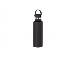 600ml/20oz Powder Coated Portable Lid Stainless Steel Bottle (Black)