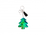 Sublimation Sequin Keychain w/ Tassel and Insert (Blue and Green Christmas Tree)