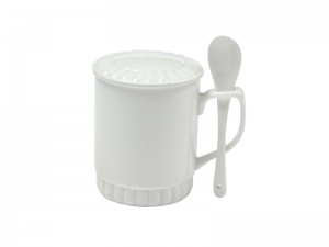 Taza Blanca con Tapa y Cuchara 11oz