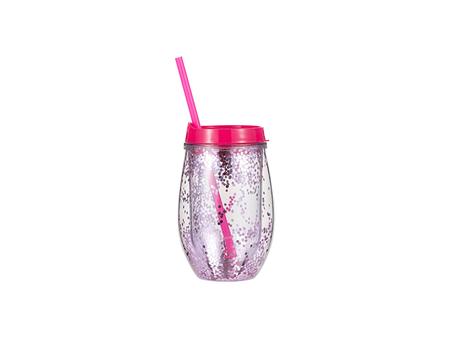 Vaso Plástico Doble Capa 10oz/300ml (Fúcsia con brillos morados)