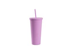 Vaso Plástico Doble Capa 24OZ/700ml con Tapa y Pajita (Morado Claro, Pintado)