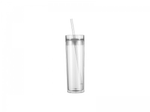 16oz/473ml Double Wall Clear Plastic Skinny Tumbler with Straw &amp; Lid (Clear)