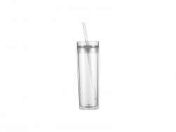 16oz/473ml Double Wall Clear Plastic Skinny Tumbler with Straw &amp; Lid (Clear)