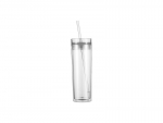 16oz/473ml Double Wall Clear Plastic Skinny Tumbler with Straw &amp; Lid (Clear)