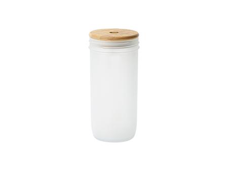 Tarro de Boca Ancha 24oz/720ml con Tapa de Bambú (Escarchada)