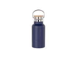 350ml/12oz Portable Bamboo Lid Powder Coated Stainless Steel Bottle (Dark Blue)