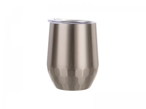 Sublimation 12oz Stainless Steel Stemless Wine Cup (Silver, Hexagon Pattern)