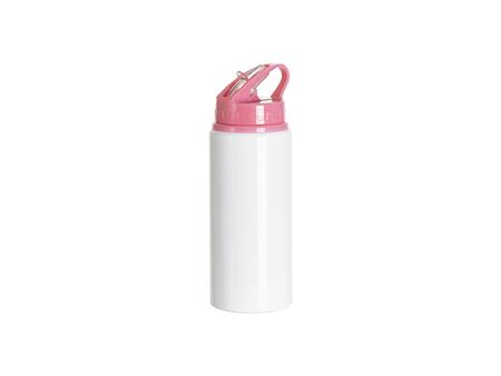 Botella Aluminio Blanca 20oz/600ml con Tapa rosa y pajita