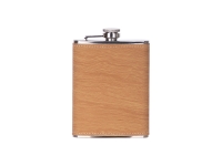 8oz/240ml Stainless Steel Hip Flask with PU Cover (Wood Grain W/ Silver)