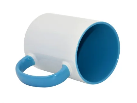 Caja de 6 tazas de café de sublimación de cerámica blanca de 15 onzas,  color azul claro, con asas y soportes de espuma