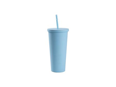 Copo Plástico Dupla Capa 24oz/700ml com Tampa e Canudo (Azul Celeste, Pintado)