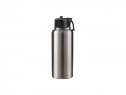 Engraving Blanks 32oz/950ml SS Flask w/ Wide Mouth Straw Lid &amp; Rotating Handle (Silver)