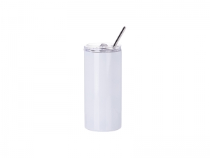 Sublimation 16oz/480ml Stainless Steel Skinny Tumbler with Straw &amp; Lid (White)