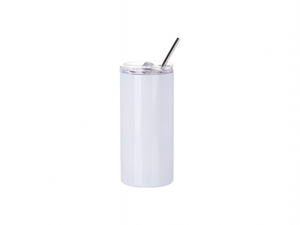 Sublimation 16oz/480ml Stainless Steel Skinny Tumbler with Straw &amp; Lid (White)