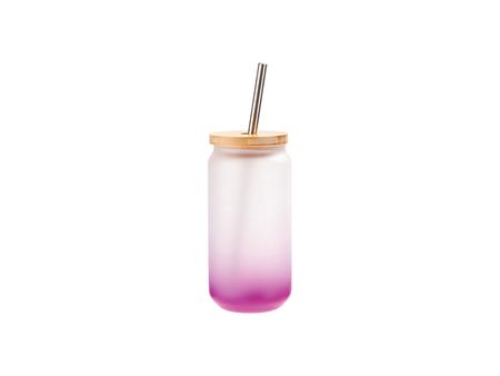 Vaso Cristal 18oz/550ml Color Degradado Morado con Tapa de bambú y pajita de acero inoxidable