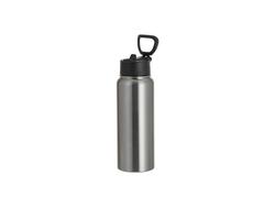 Garrafa de Água Inox 30oz/900ml com Bocal Largo e Tampa Portátil (Prateado)