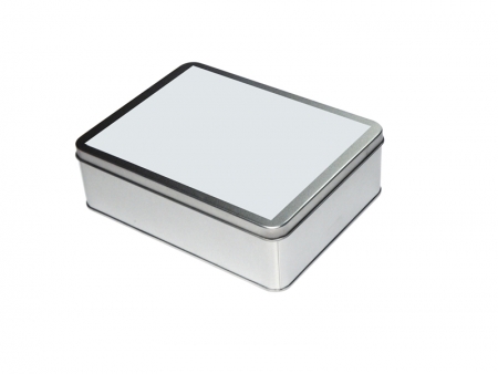 Caja de Metal Rectangular con Parche Blanco