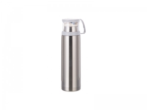 Sublimation 17oz/500ml Stainless Steel Flask w/ Clear Cup Cap (Silver) MOQ:2000