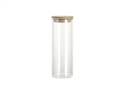 15oz Double Walled Glass Tumbler Blank Can Sublimation Bamboo Lid