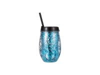 10oz/300ml Double Wall Clear Plastic Stemless Cup (Black, w/ Blue Glitters)