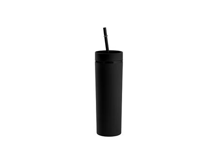 Copo Plástico Dupla Capa 16oz/473ml com Tampa e Canudo (Preto, Pintado)