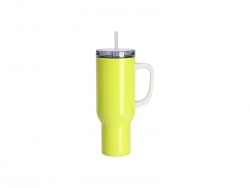 Sublimation Blanks 40oz/1200ml Stainless Steel Fluorescent Yellow Travel Tumbler with Lid &amp; Straw(White Handle)