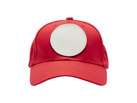 Cotton Cap with 3&quot; White Round Sub PU Leather Patch (Red)