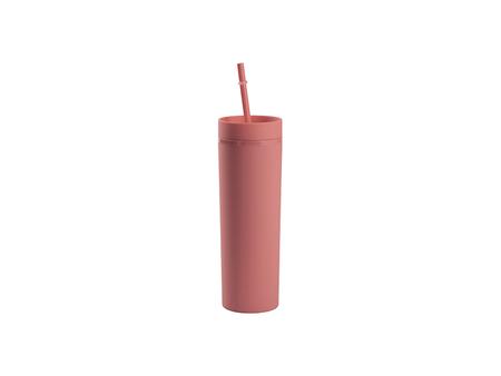 Copo Plástico Dupla Capa 16oz/473ml com Tampa e Canudo (Rosa, Pintado)