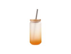 Copo Vidro 18oz/550ml Cor Degradado Laranja com Tampa de bambu e canudo de inox