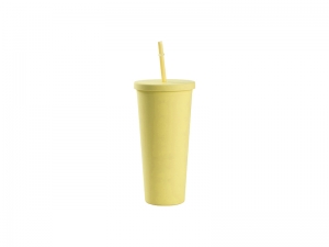 24oz/700ml Double Wall Plastic Tumbler with Straw &amp; Lid (Paint, Yellow)