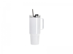 Sublimation Blanks 40oz/1200ml Stainless Steel White Travel Tumbler with Lid &amp; Straw(White Handle)