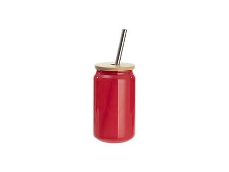 Vaso Mágico (Calor) de Cristal en Forma de lata 13oz/400ml con tapa de bambú (Rojo)