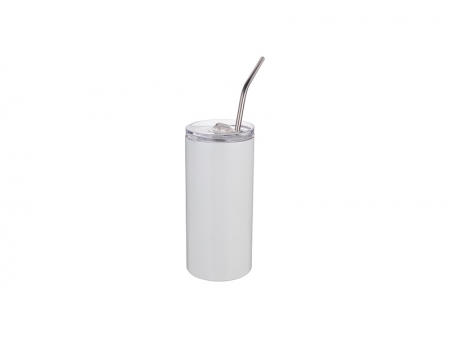 Vaso 17oz/500ml con pajita y tapa Acero Inoxidable (Blanco) 