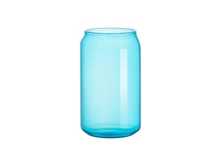 Vaso de Cristal con Forma de Lata 13oz/400ml Full color con tapa de bambú (Azul)