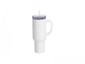 40oz/1200ml White Sublimation Stainless Steel Travel Tumbler with Lid &amp; Straw(3D Heat Resistant White Plastic Handle)