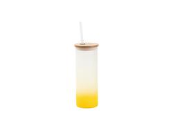 Botella Cristal Skinny 17oz/500ml con Tapa de Bambú y Pajita (Escarchado, Amarillo Degradado)