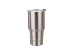 Tumbler Cuello Anillado Acero Inoxidable 30oz/900ml con Pajita (Plateado)Cantidad mínima:500pcs