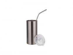 Copo Inox 17oz/500ml Com canudo e Tampa (Prateado) 