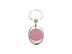 Engraving Blanks Metal Trolley Coin Keyring  w/ Engravable Leather (Pink)