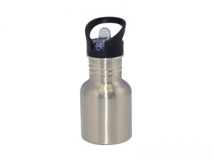 Sublimation 400ml Stainless Steel Water Bottle with Straw Top- Silver